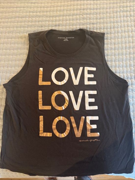 Spiritual Gangster Tops - Spiritual Gangster Black Tank with Gold & White LOVE Print